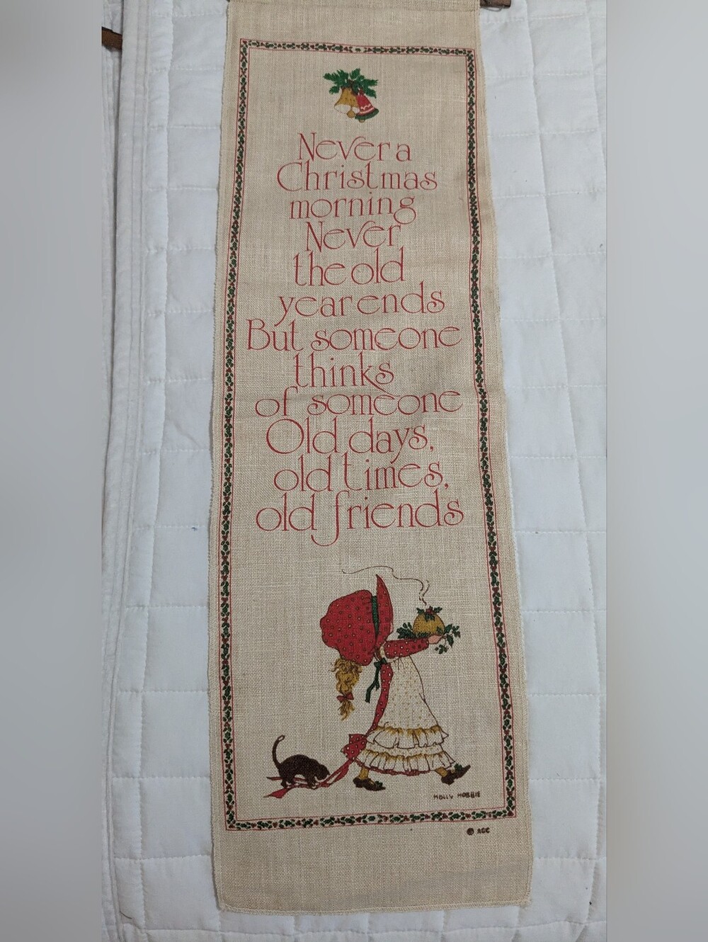 Vintage Holly Hobbie Linen Wall Hanging Christmas Decor